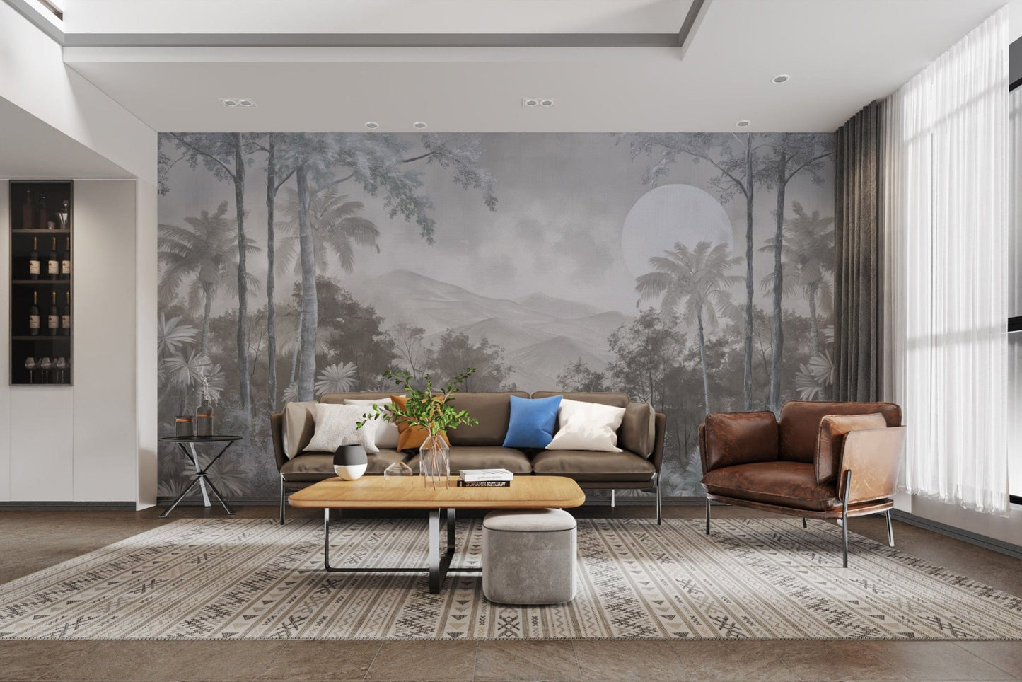 Minimalist jungle wallpaper in grey
