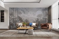 Minimalist jungle wallpaper in grey
