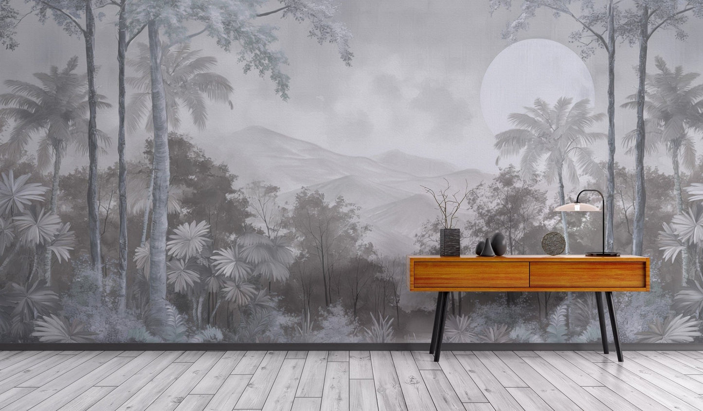 Grey forest landscape wallpaper mural
