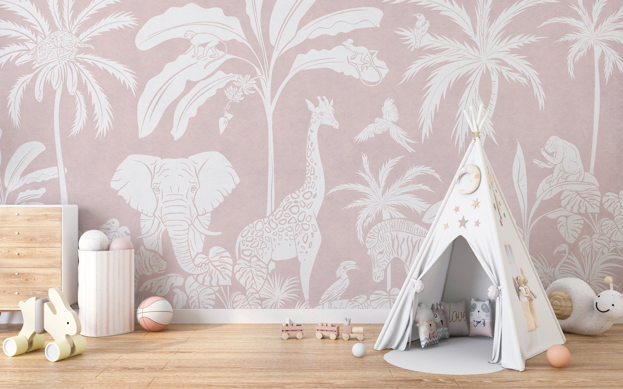 Monochrome Jungle Pink Wall Mural KB67
