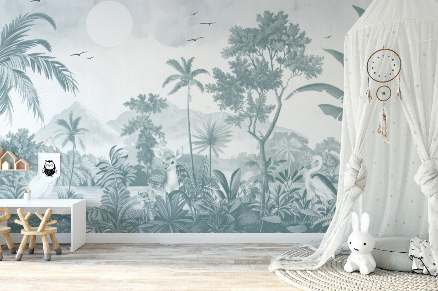 Nature-Inspired Jungle Wildlife Nursery Wallpaper
