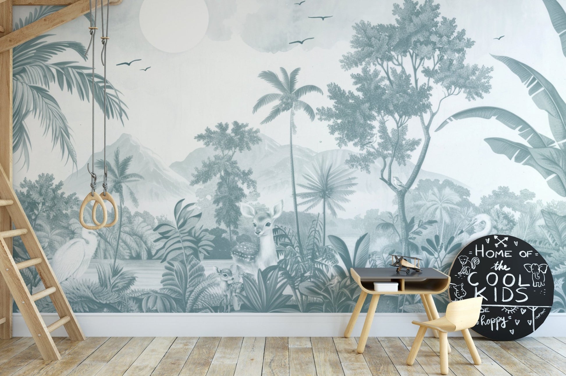 Black and White Jungle Wildlife Mural
