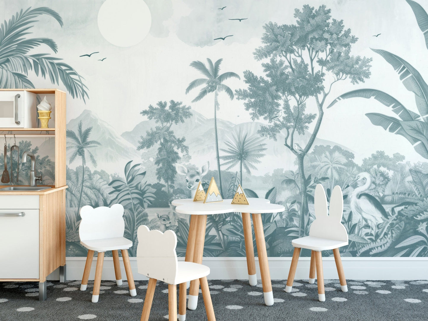 Soft Monochrome Jungle Wildlife Mural
