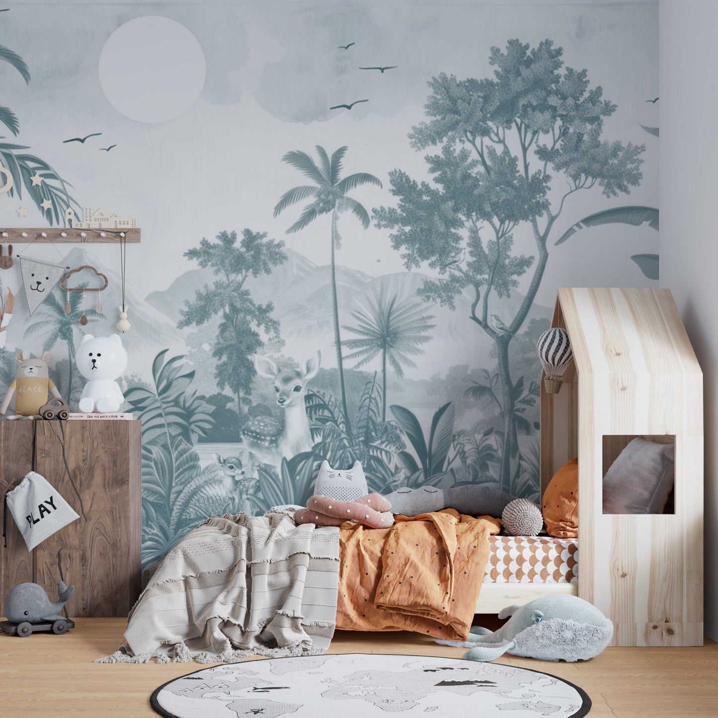 Neutral Monochrome Jungle Wildlife Mural
