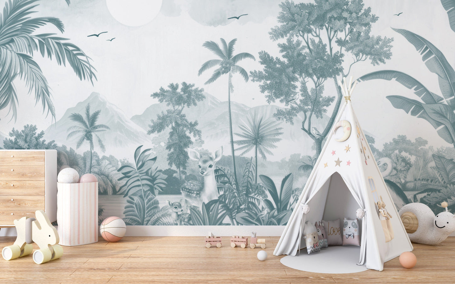 Monochrome Wildlife Jungle Wallpaper for Kids

