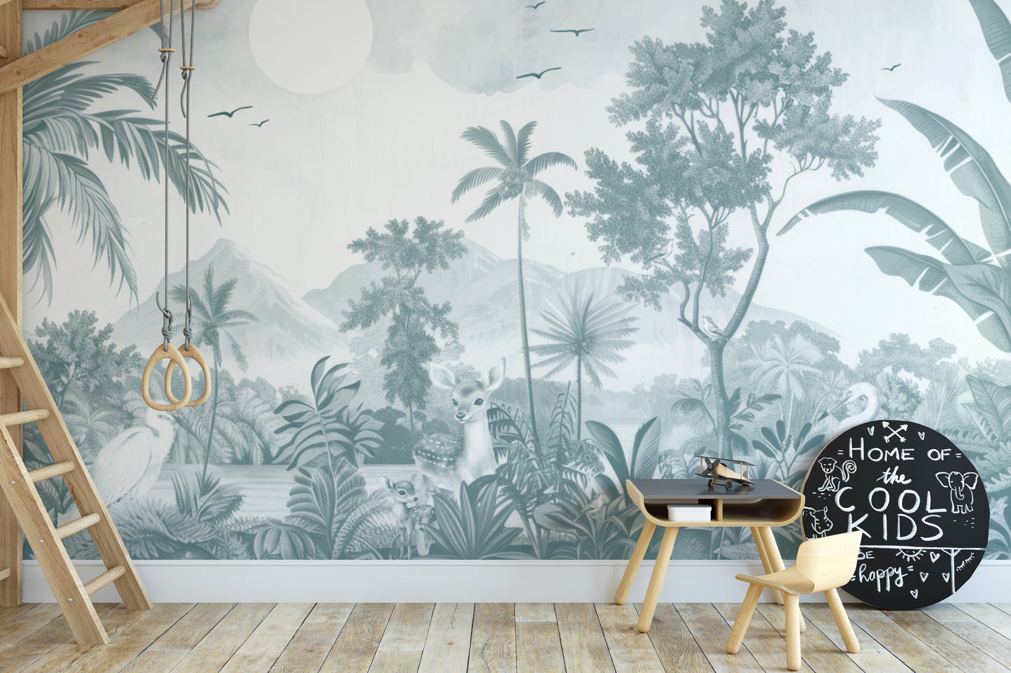 Black and White Jungle Wildlife Mural
