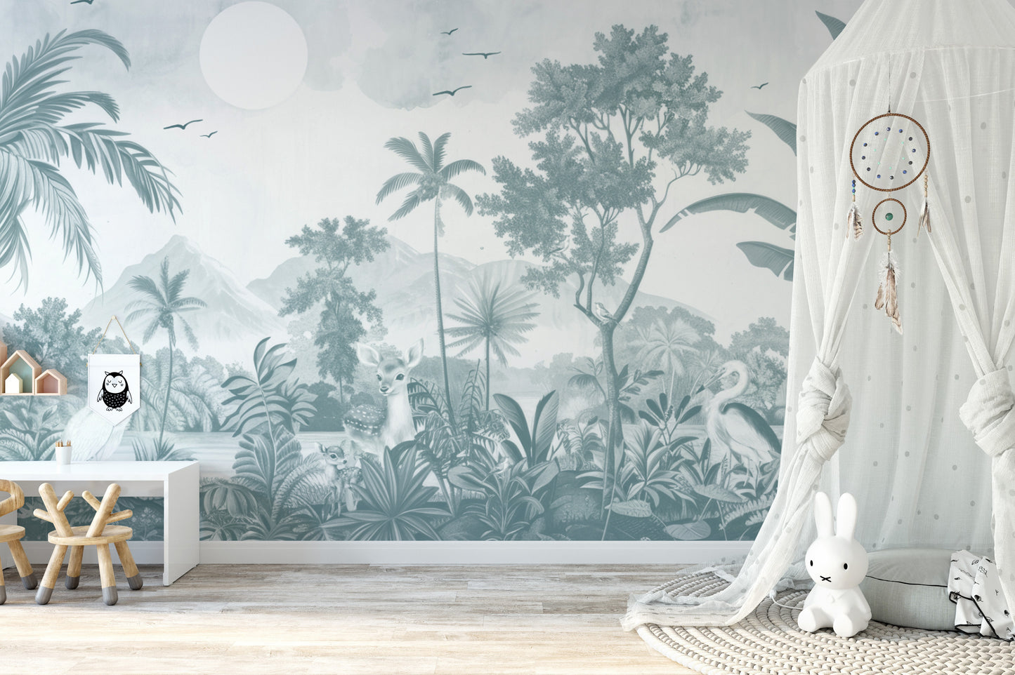 Nature-Inspired Jungle Wildlife Nursery Wallpaper

