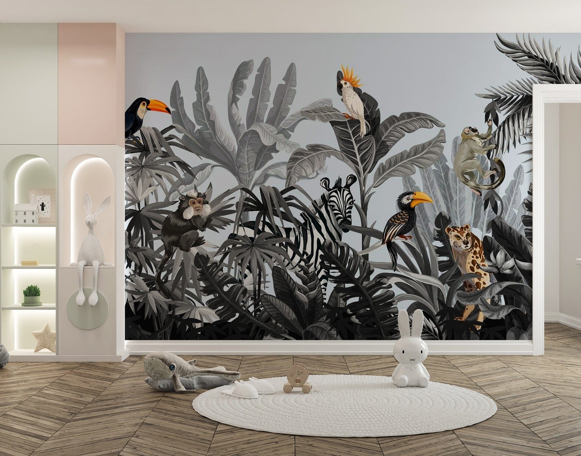 Reusable Monochrome Jungle Wall Mural for Spaces tropical-18