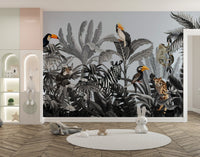 Reusable Monochrome Jungle Wall Mural for Spaces tropical-18