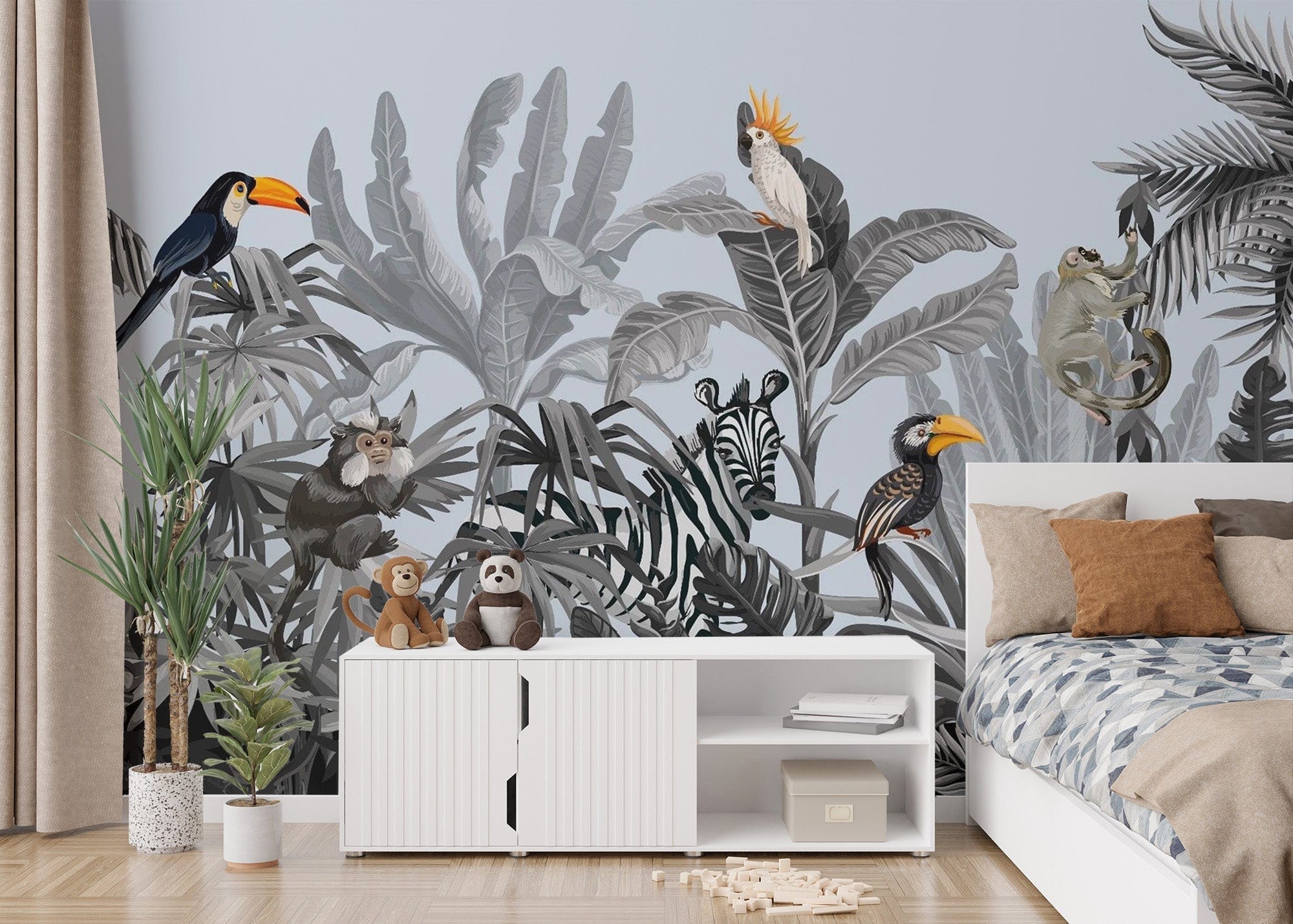 Monochrome Kids Jungle Wallpaper tropical-18