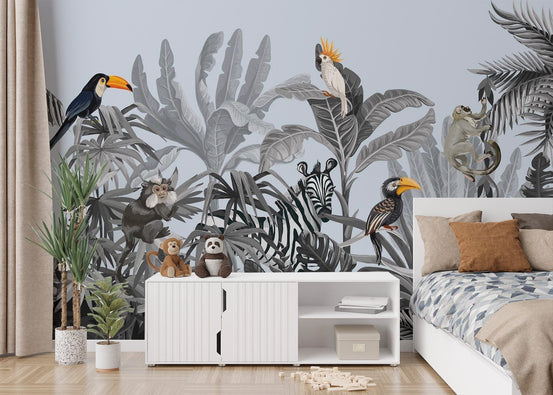 Monochrome Kids Jungle Wallpaper tropical-18