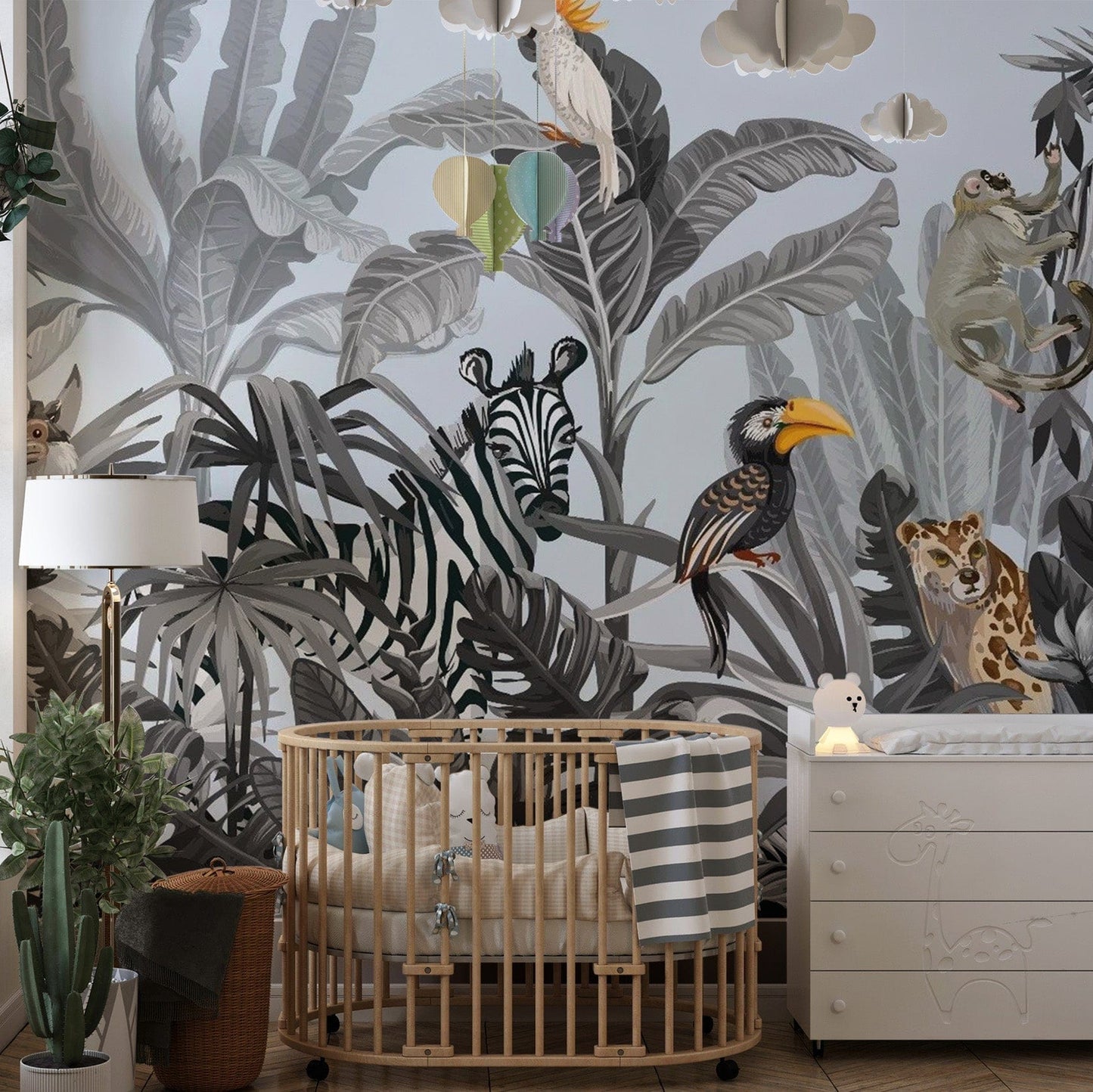Monochrome Kids Jungle Wallpaper Mural for Walls tropical-18