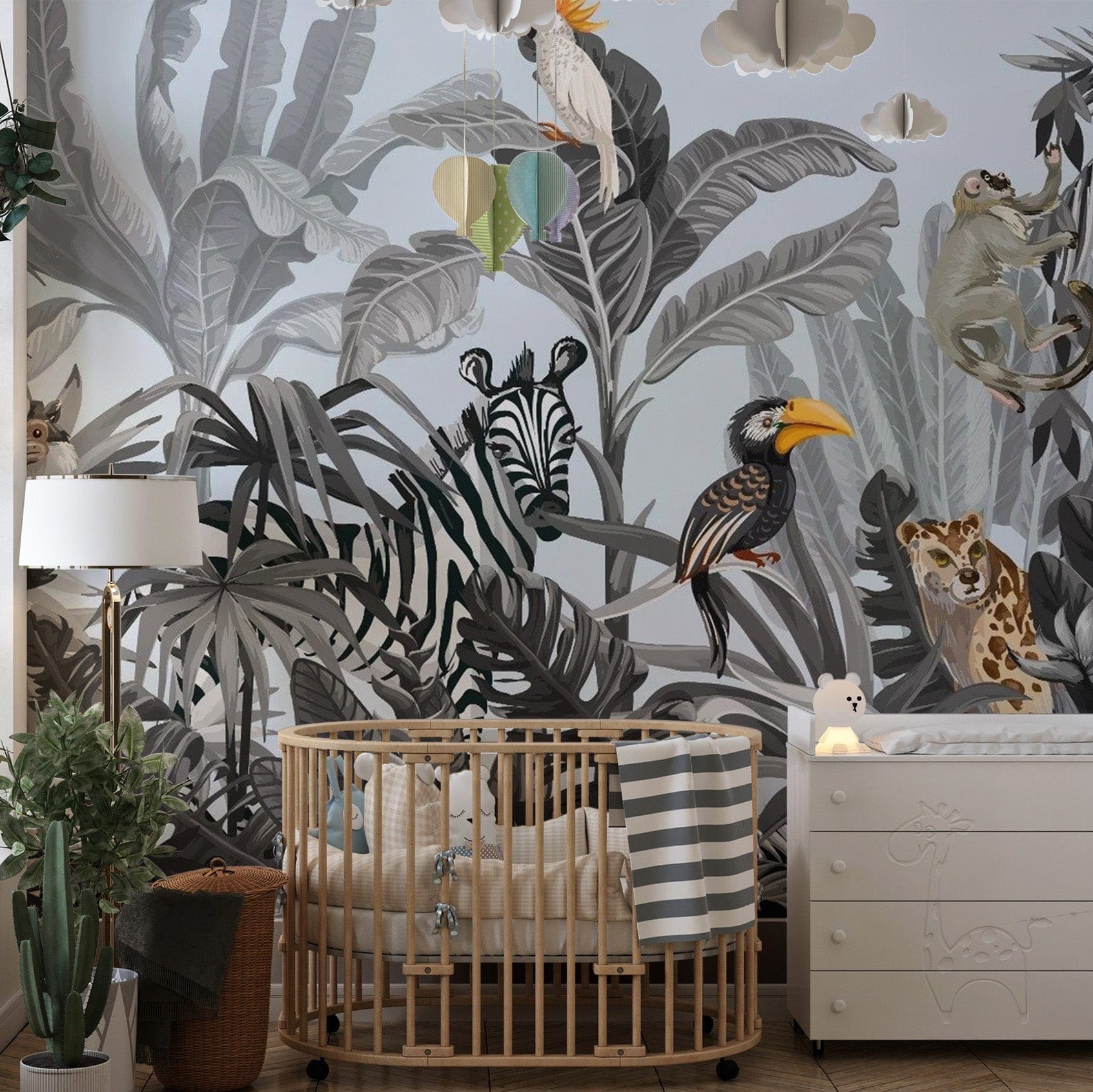 Monochrome Kids Jungle Wallpaper Mural for Walls tropical-18