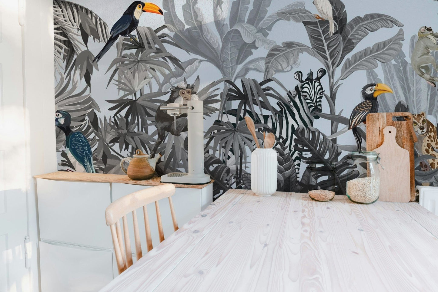 Monochrome Kids Jungle Wallpaper Mural - Giffywalls tropical-18