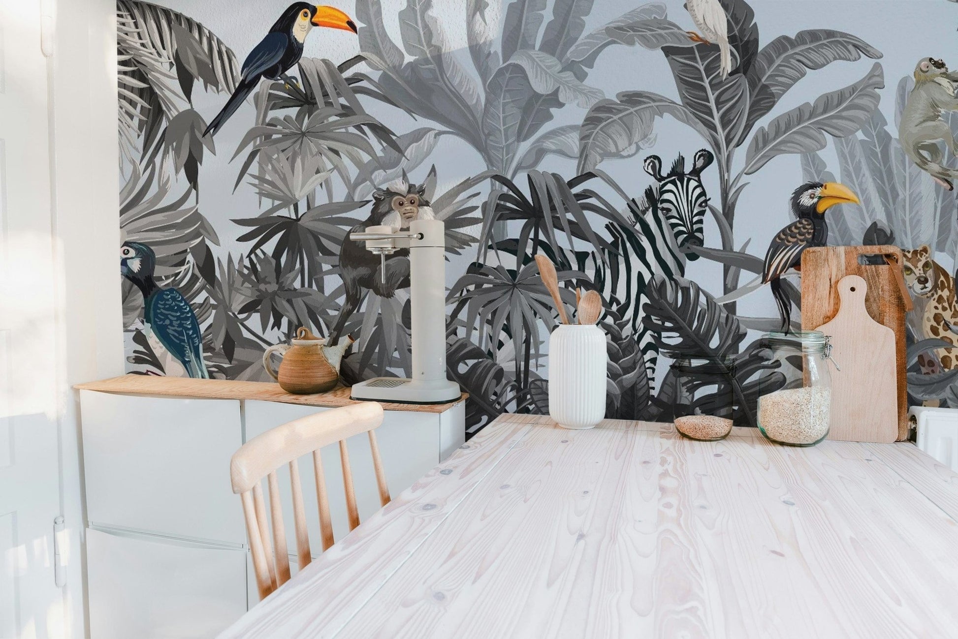 Monochrome Kids Jungle Wallpaper Mural - Giffywalls tropical-18