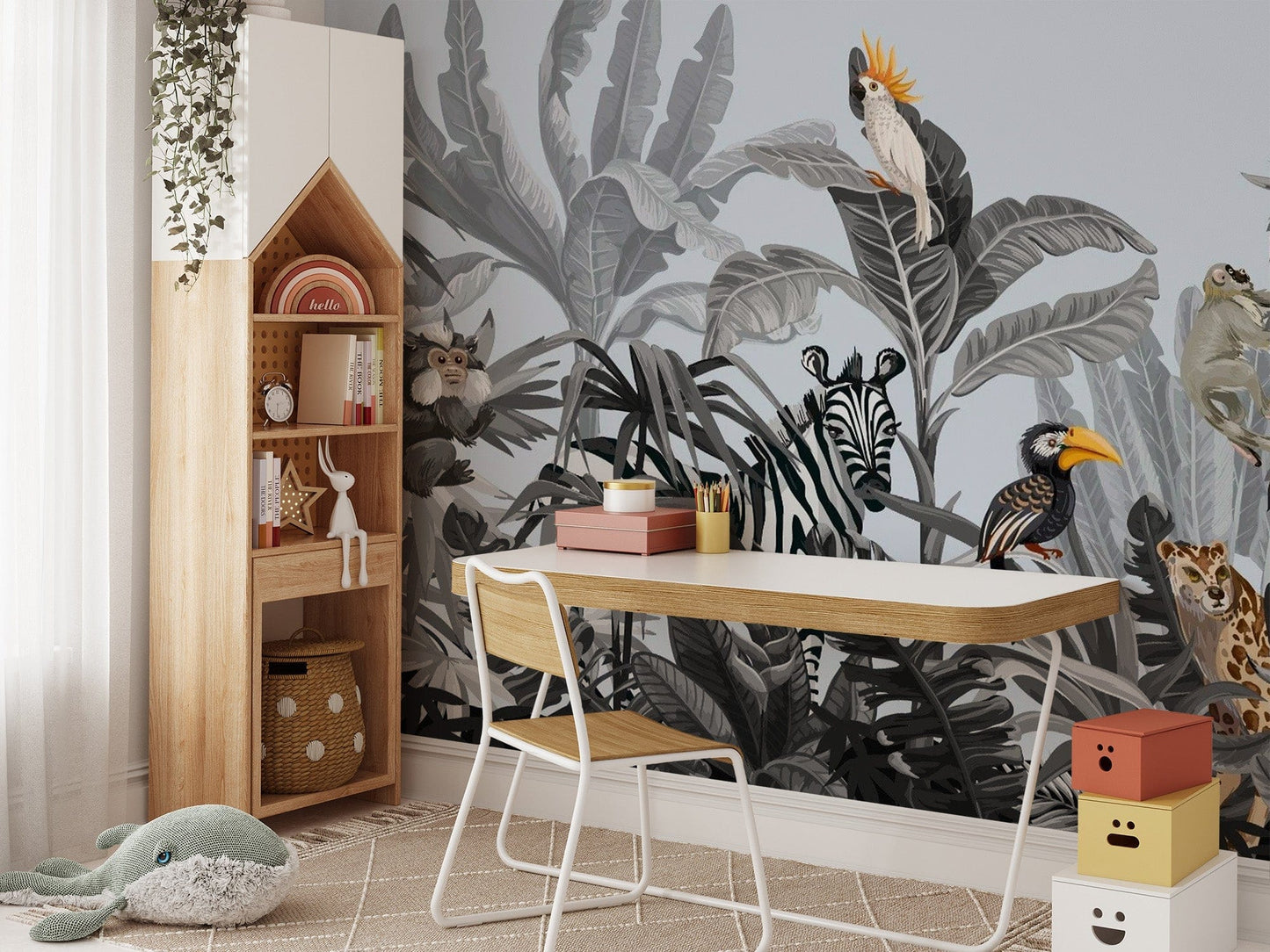 Monochrome Kids Jungle Wallpaper Mural - Giffywalls tropical-18