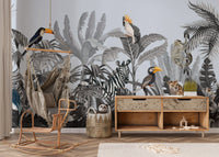 Monochrome Kids Jungle Wallpaper Mural - Giffywalls tropical-18