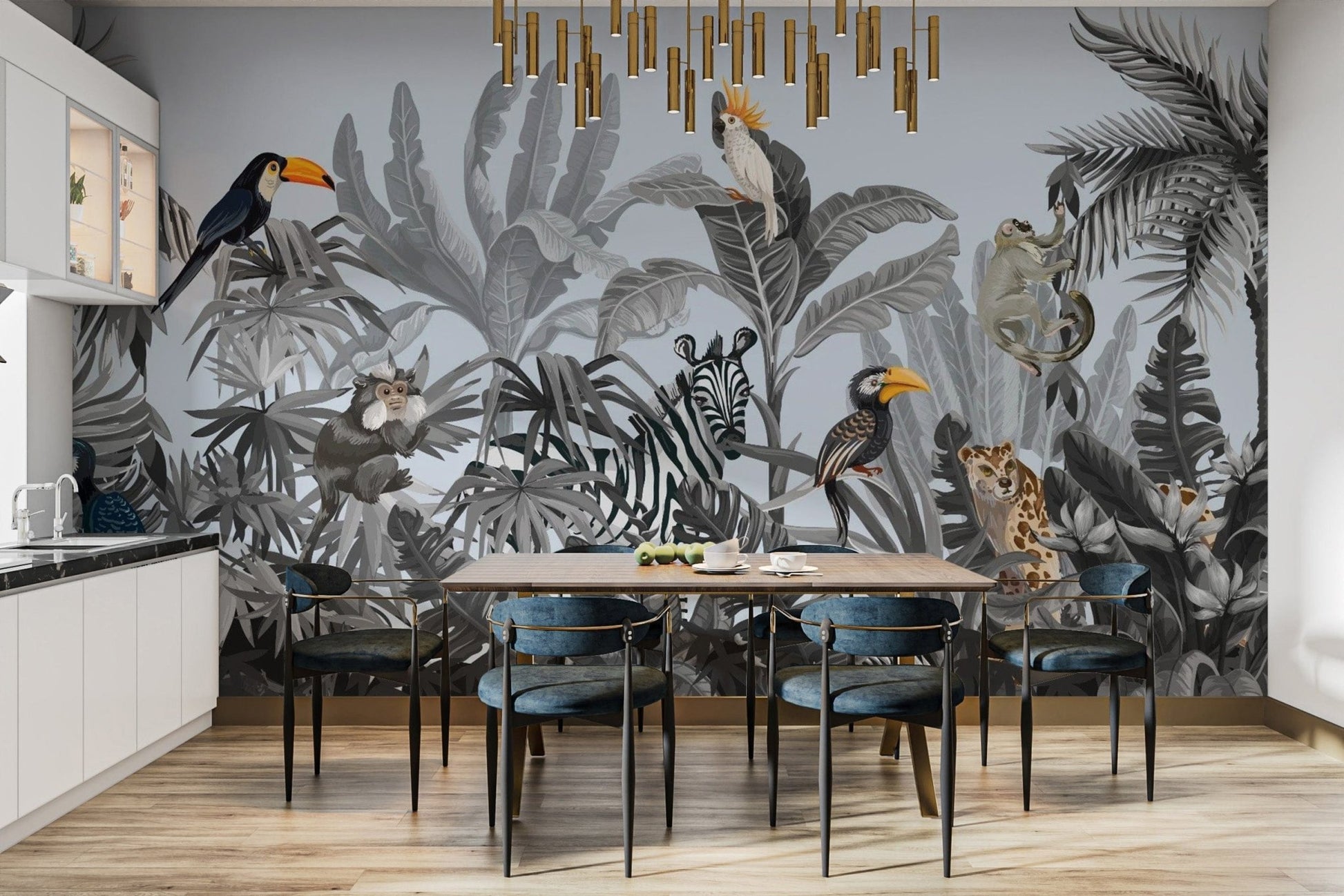 Monochrome Kids Jungle Wallpaper Mural tropical-18