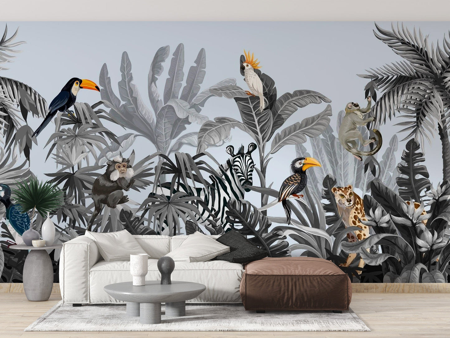 Modern Monochrome Jungle Wallpaper for Kids