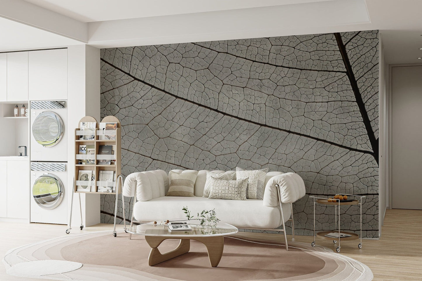 "Intricate leaf texture wallpaper print"
