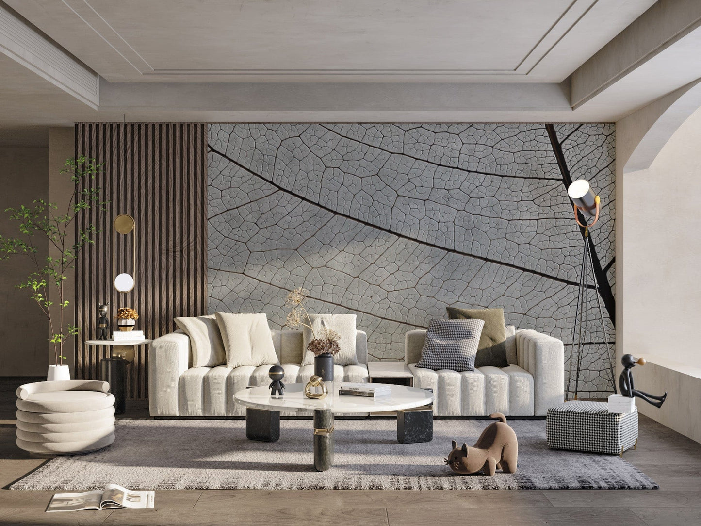 "Black and white botanical wall design"
