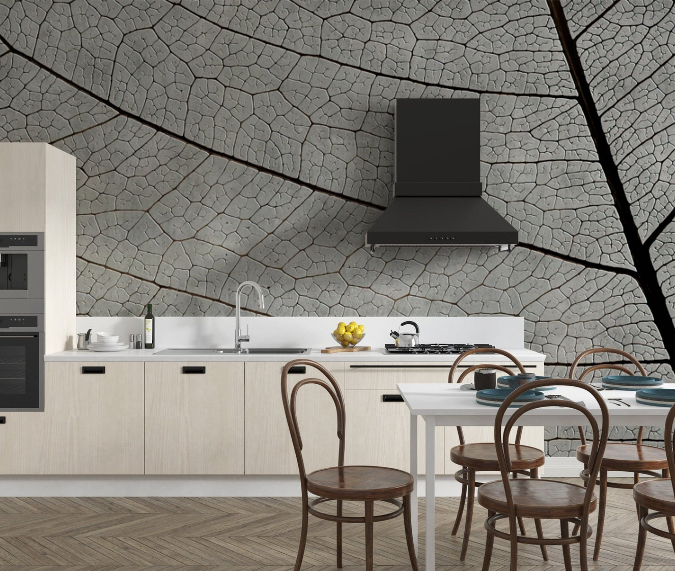 "Monochrome botanical leaf vein wallpaper"
