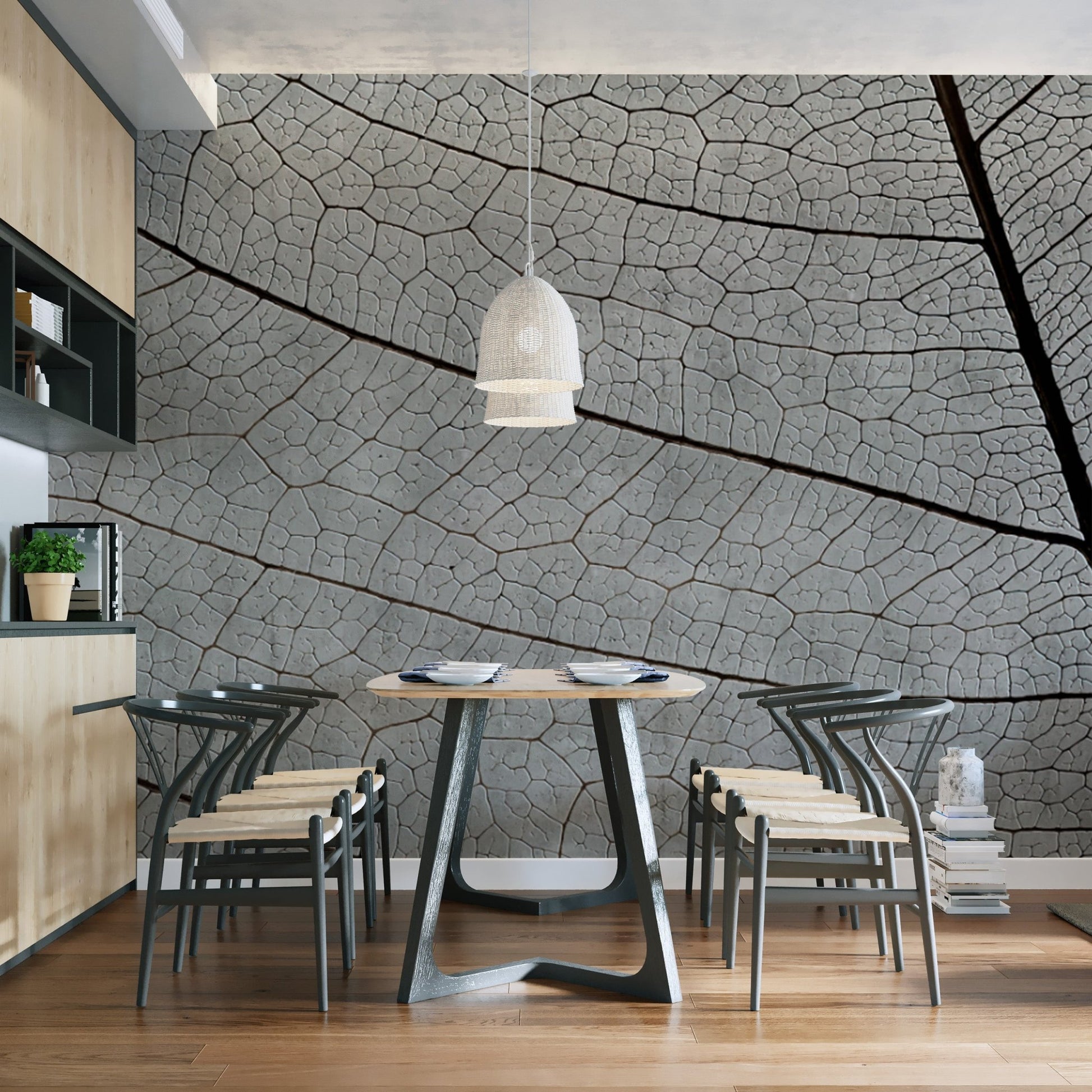 "Nature-inspired monochrome leaf wallpaper"
