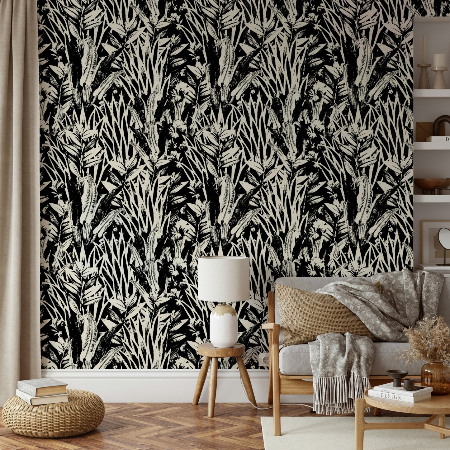 Close-up of a black and white leaf pattern

