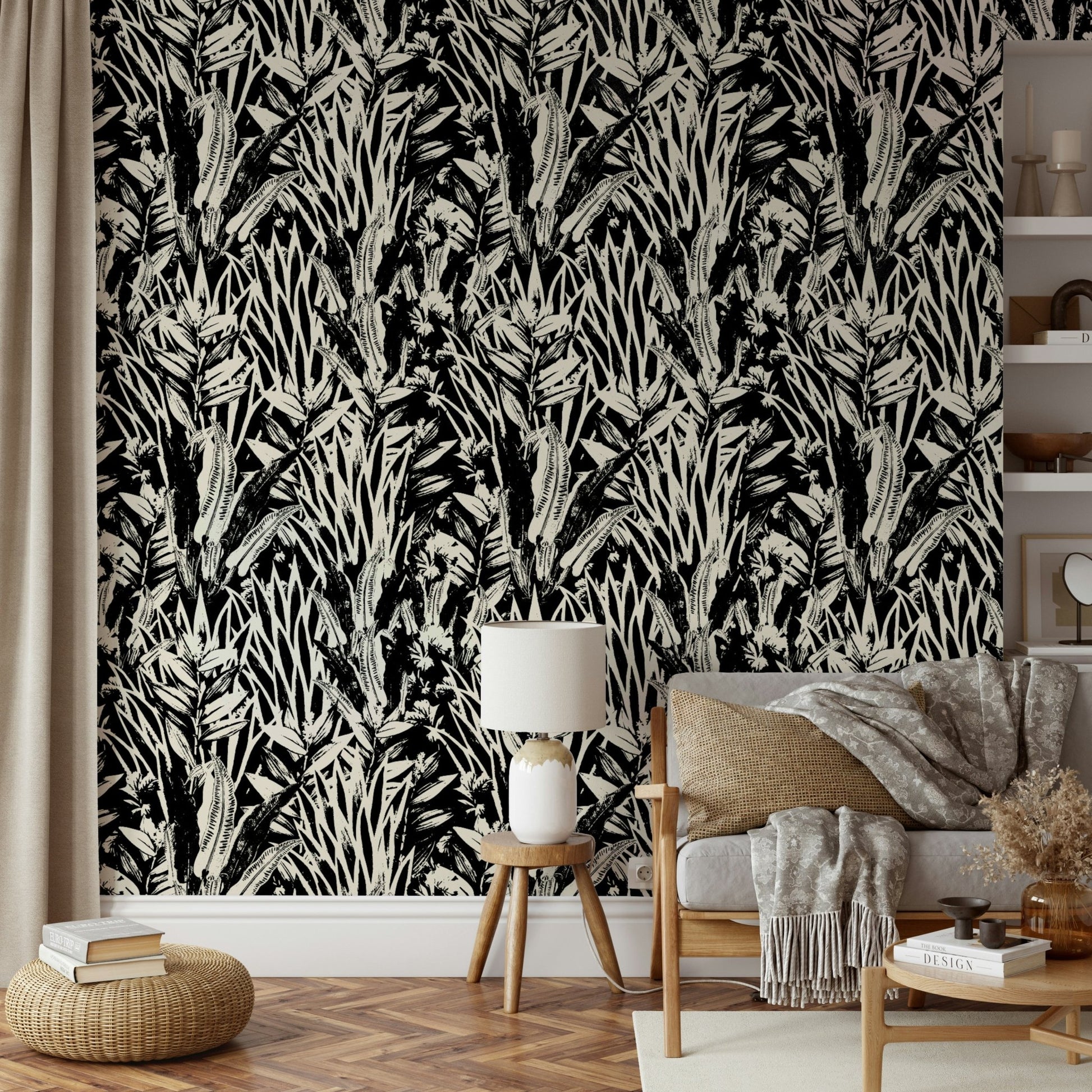 Close-up of a black and white leaf pattern

