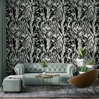 Wallpaper with a hand-drawn floral and leaf design


