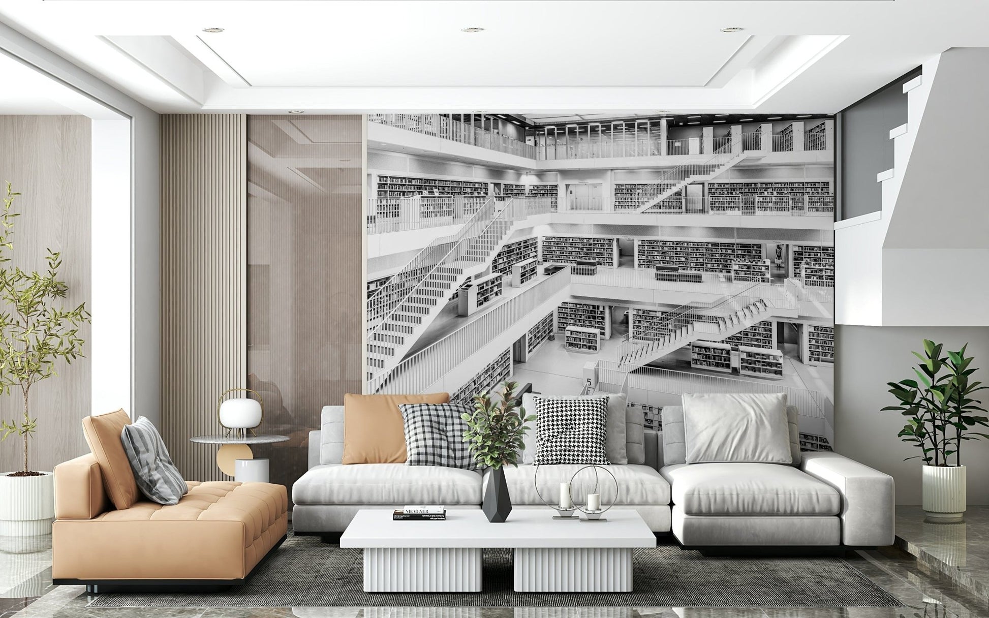 A graceful subtle pattern wall mural in cool, neutral tones.