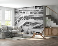 A peaceful modern abstract mural on decorative wallpaper.