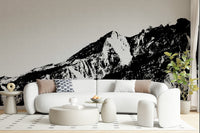 A peaceful modern abstract mural on decorative wallpaper.
