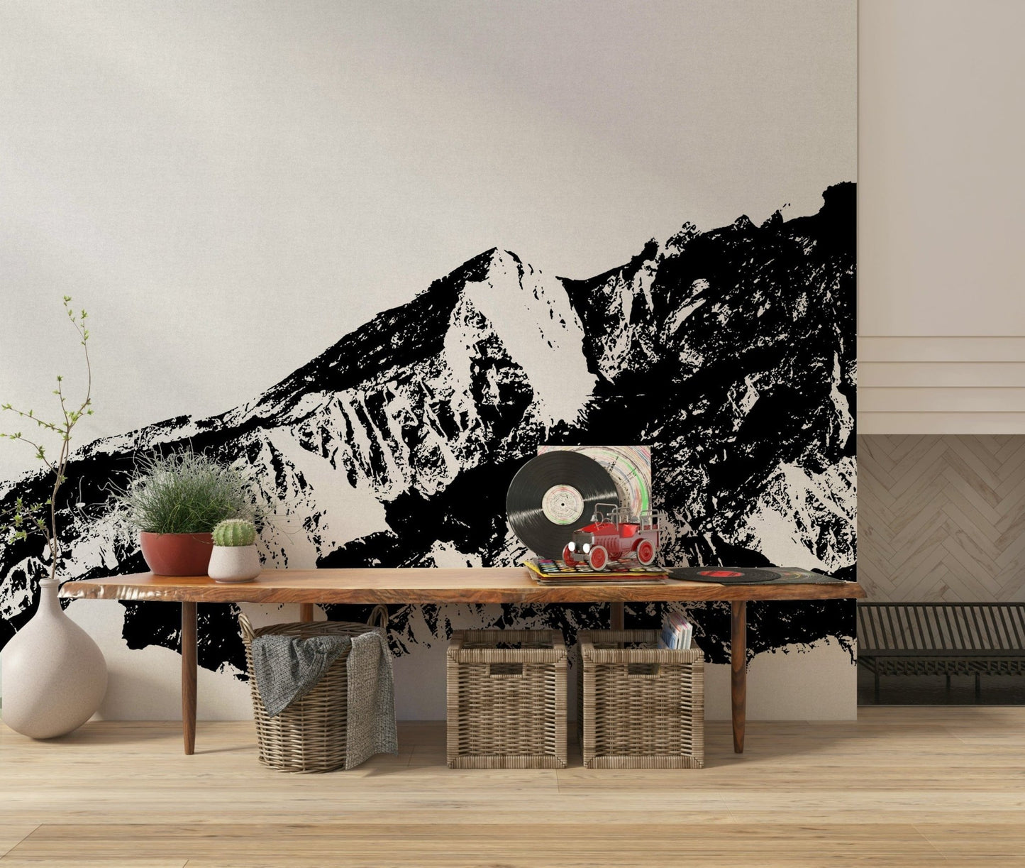 An artistic minimalist form mural for home decor.