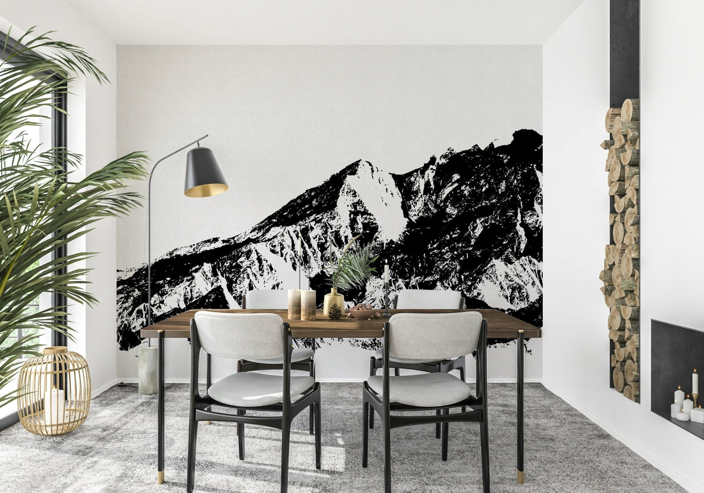 A serene black and white flowing wall mural for opulent decor.