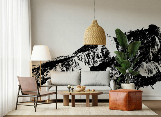 A beautiful monochrome abstract wallpaper mural with high-contrast luxury textures., GD5643