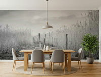 A calming serene view wallpaper mural that defines a space.