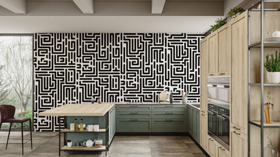 Minimalist Monochrome Maze Wallpaper for Interiors EP13