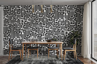 Modern Monochrome Maze Pattern Wallpaper for Walls