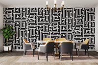 Bold Monochrome Maze Geometric Wallpaper Design