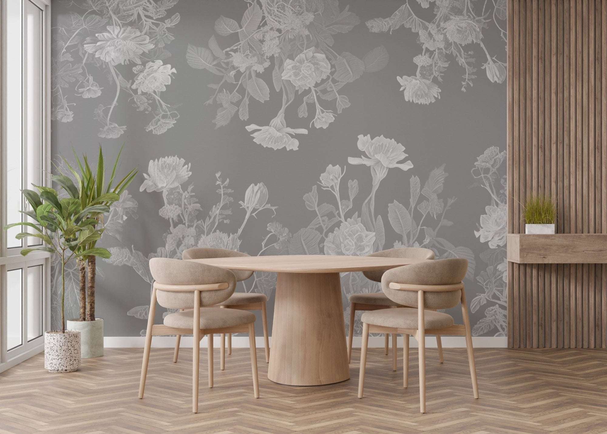 Transform your bedroom with elegant grey flower wallpaper murals. DTIL14