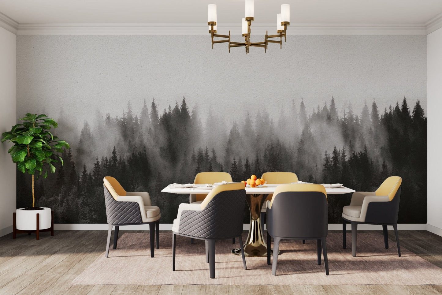 Monochrome Misty Forest Wallpaper