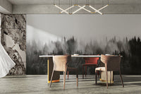 Monochrome misty forest tree wallpaper
