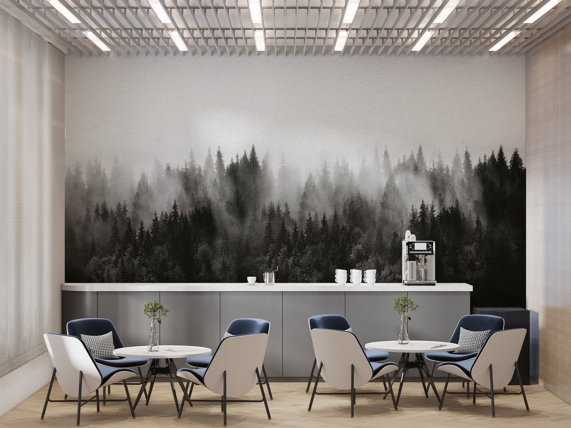 Black and white misty tree wallpaper
