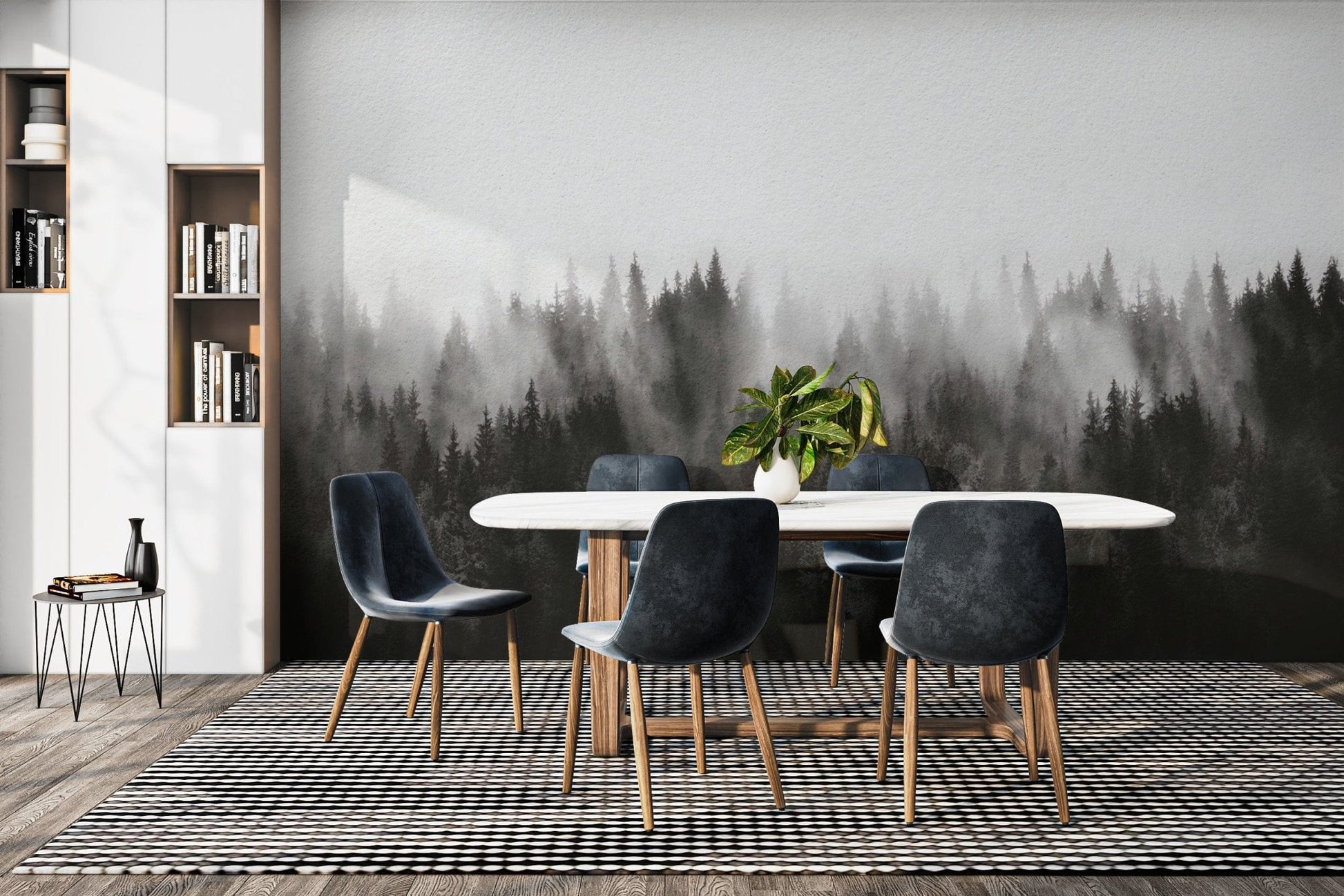 Foggy black and white forest wallpaper
