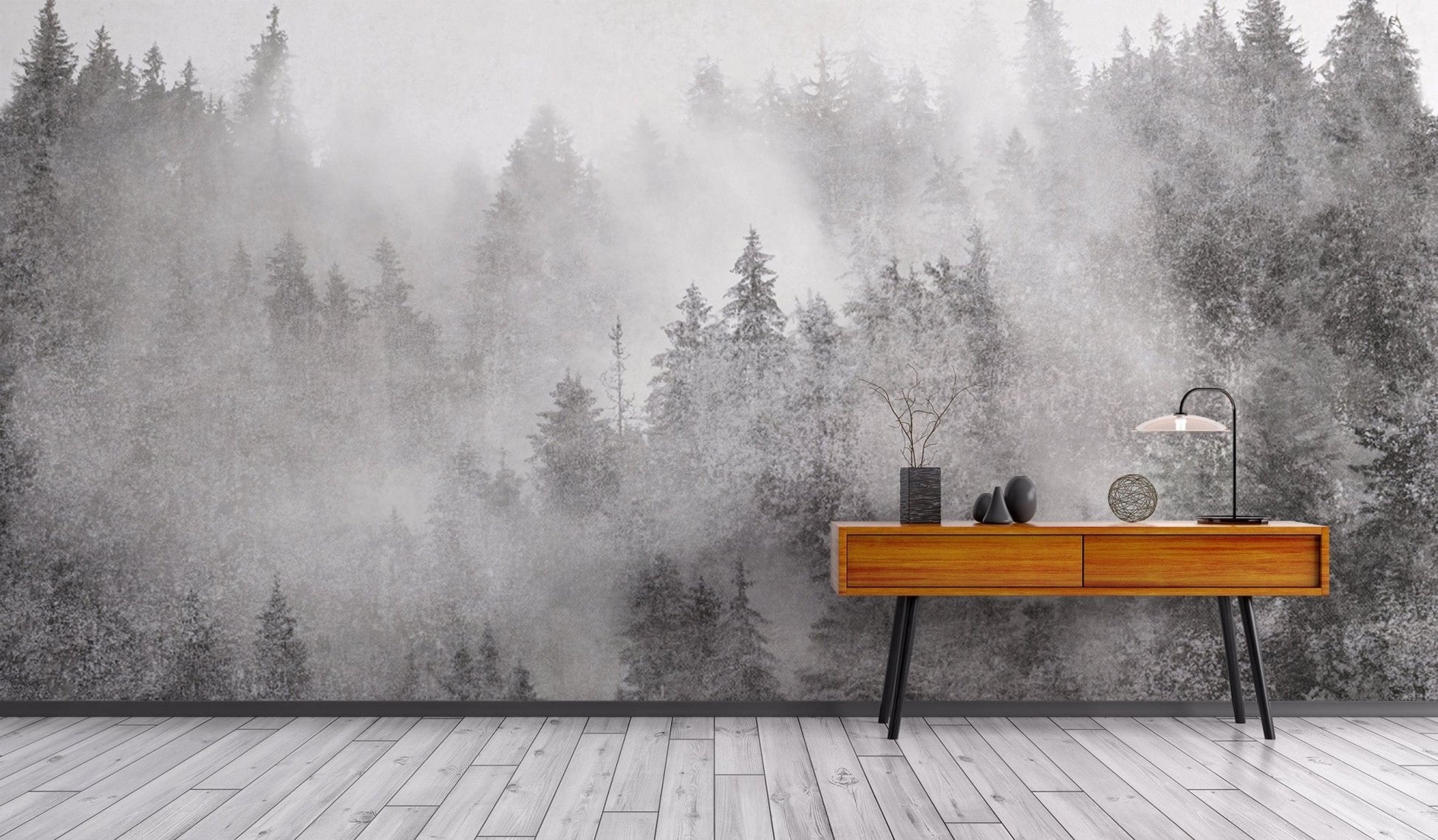 Serene monochrome forest wallpaper
