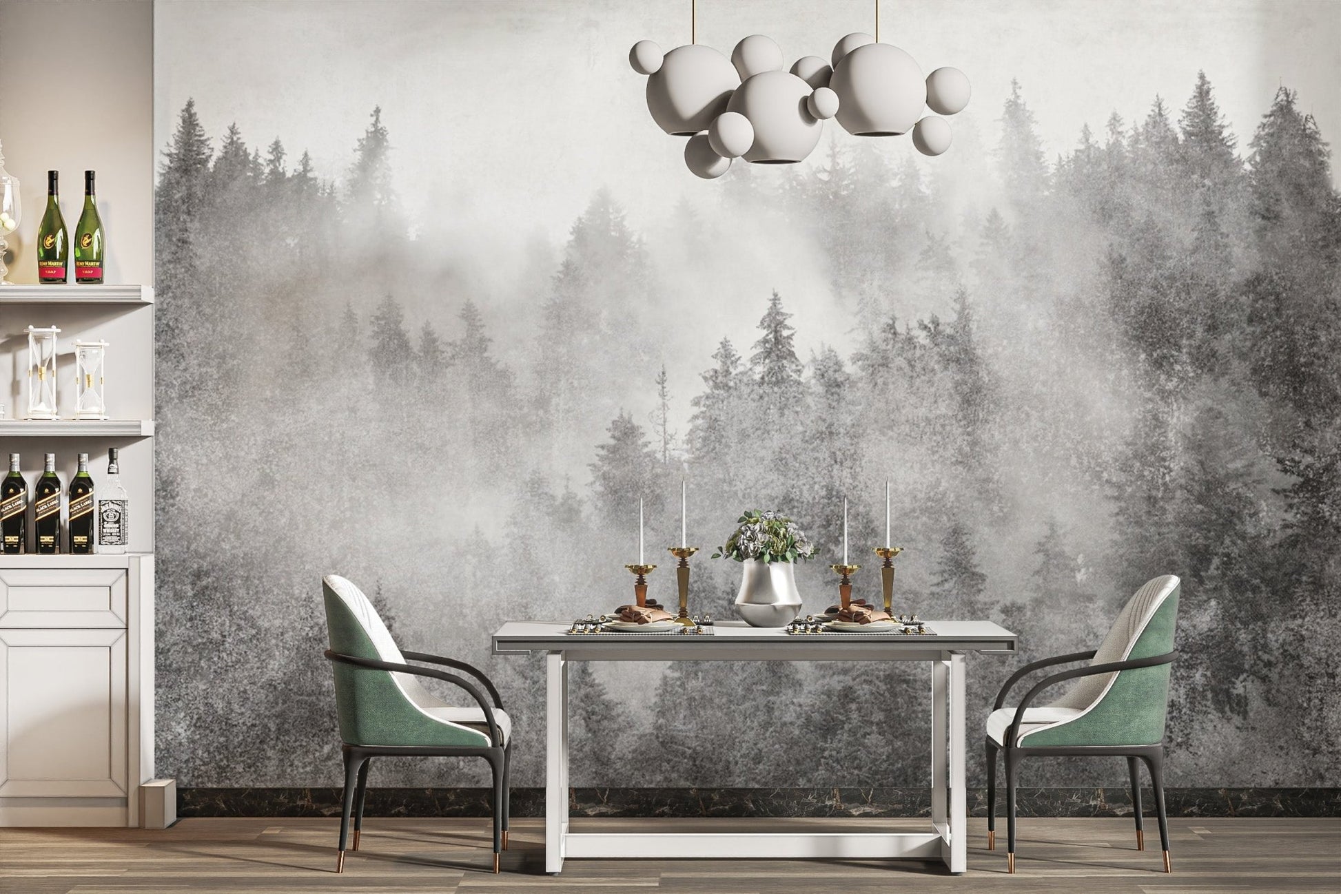 Minimalist misty pine forest wallpaper
