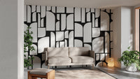 Artistic Monochrome Mosaic Tiles create a bold living room look.