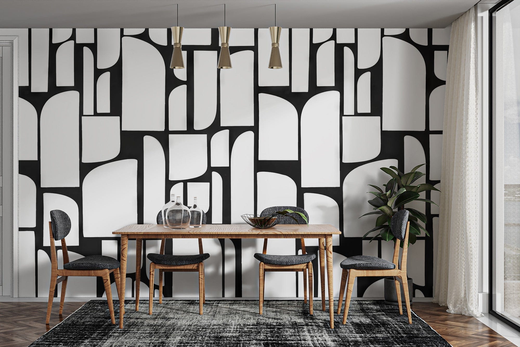 Stylish Monochrome Mosaic mural completes your dining room. C370