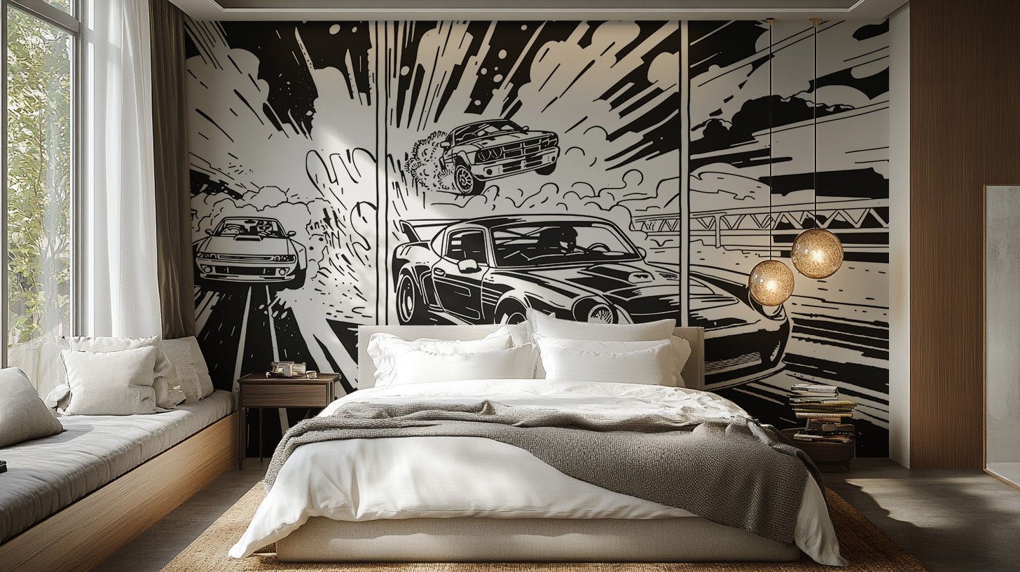 Bold Muscle Car Wallpaper in Monochrome Tones